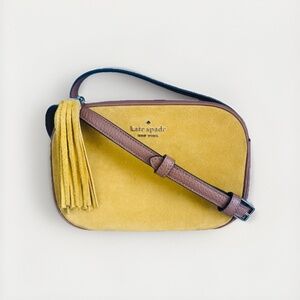 New Kate Spade Kourtney Suede Leather Yellow Camera Bag Tassel Crossbody